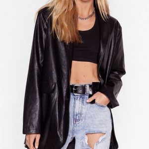 Faux leather single breasted blazer